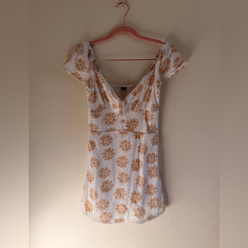 American Eagle Outfitters Cream and Brown Floral Mini Dress